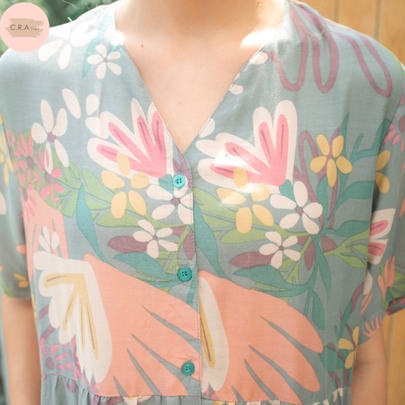 Button Front Dress , Simple Dress with Pocket, Floral Summer dress - Picture 5 of 10